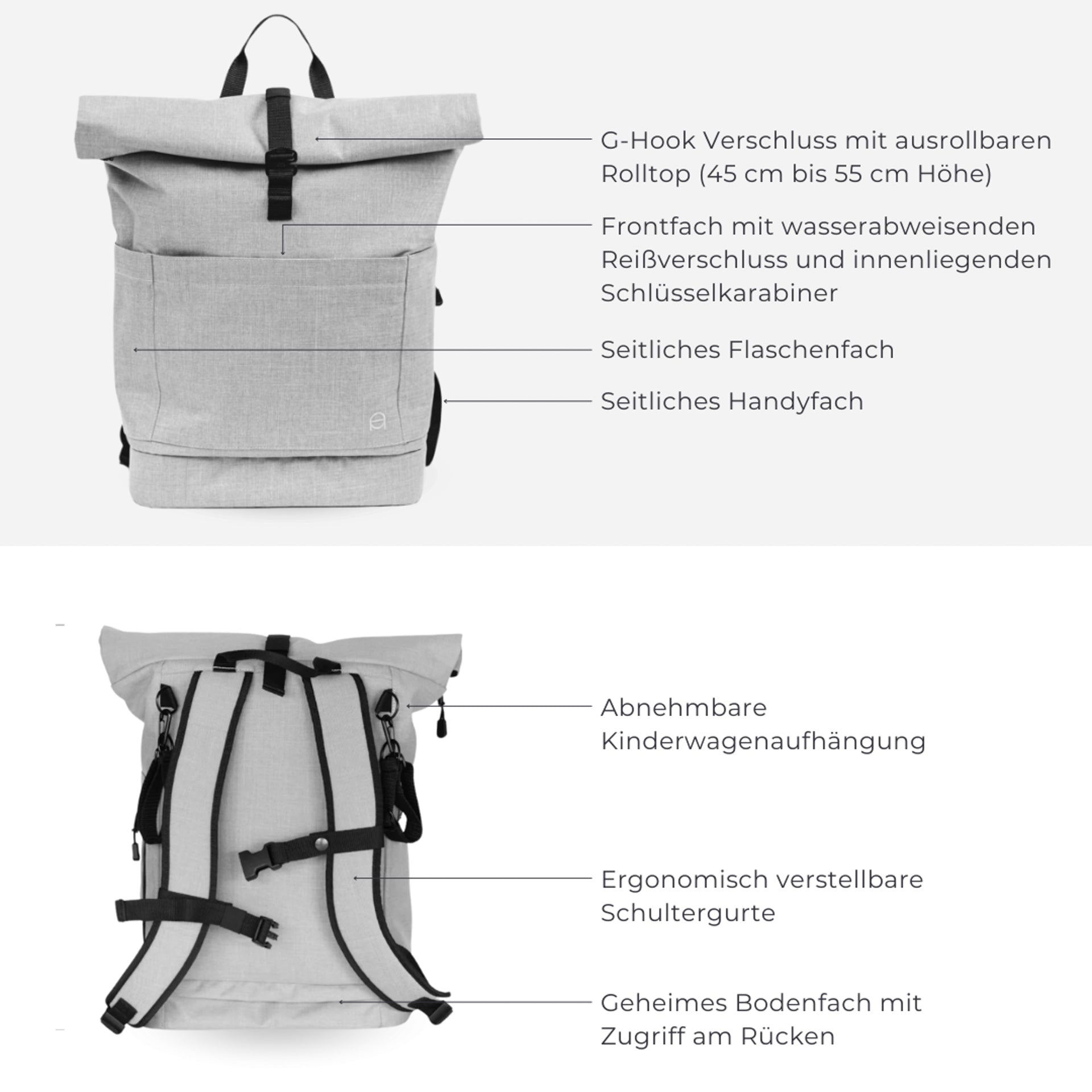 Familienrucksack Hugo - hellgrau